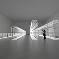 Contemporary Art Installation With White Frame Structure And Lighting Effects In Gallery Space 3d model