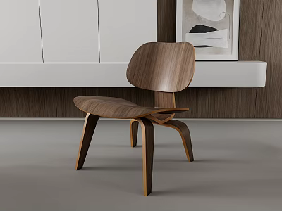 Modern Walnut Leisure Chair With Curved Backrest And Wooden Frame In Minimalist Interior 3d model
