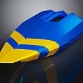 Blue and Yellow Modern Streamlined Water Vehicle with Sleek Speedboat Aerodynamic Design