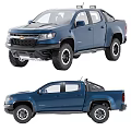 Blue Chevrolet Pickup Truck Shown In Two Views