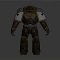 Biomechanical Armored Warrior With Red Eyes And Heavy Metallic Armor