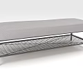 Modern Sofa Bed With Gray Upholstered Cushion Metal Frame And Wire Mesh Storage Shelf