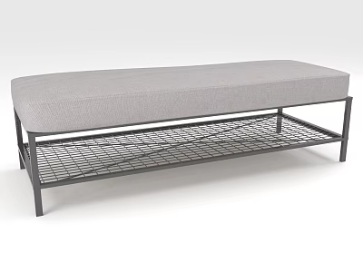 Modern Sofa Bed With Gray Upholstered Cushion Metal Frame And Wire Mesh Storage Shelf 3d model