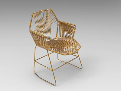 Stylish Modern Gold Woven Single Chair With Geometric Metal Frame Design 3d model
