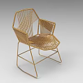 Stylish Modern Gold Woven Single Chair With Geometric Metal Frame Design