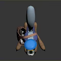 Animated Cartoon Bird Character With Long Blue Feather Hat And Shoes