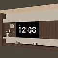 Modern TV Wall Interior With Wooden Cabinets Open Shelves Books Decor And Lighting