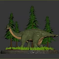 Green Dinosaur Figure With Pine Trees Grass And Dirt Base Scene Model 3d model