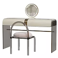 Modern Elegant Dressing Table With Round Mirror Gold Accents Acrylic Chair And Soft Cushion