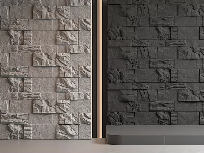 Two Tone Modern Stone Accent Wall Design With Gray And Black Textured Surfaces 3d model