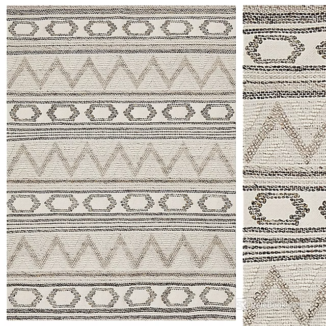 Square Rug With Geometric Zigzag Patterns And Neutral Beige Black Design 3d model 