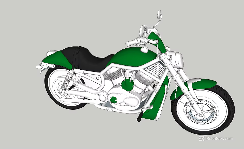 Green And Black Cruiser Motorcycle With Classic Design And Stylish Bodywork 3d model 