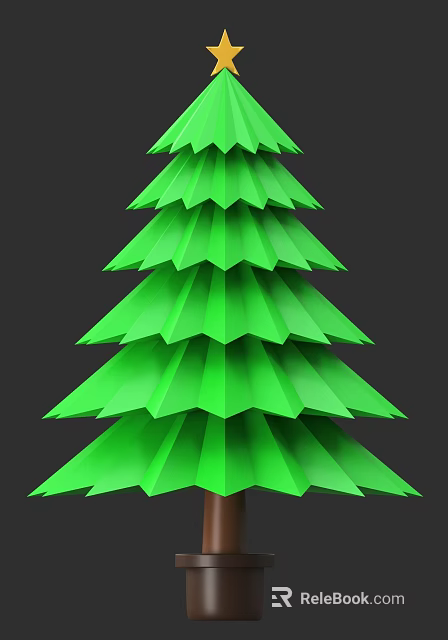 Green Origami Christmas Tree With Geometric Layered Design And Festive Look 3d model 