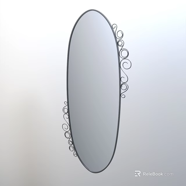 Elegant Oval Mirror With Ornate Curved Scroll Metal Frame For Home Decor 3d model 