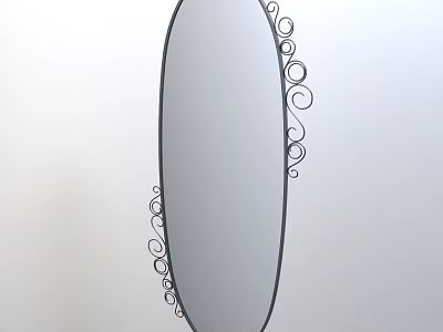 Elegant Oval Mirror With Ornate Curved Scroll Metal Frame For Home Decor 3d model