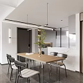 Modern Living And Dining Area With Hanging Lights Dining Table Sofa Large Windows And Staircase