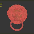 Detailed Carved Golden Lion Head Sculpture With Intricate Metal Ring Door Knocker