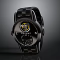 Stylish Bering Black Watch With Yellow Gear Design Numeric Dial And Metal Link Strap