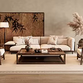Sofa And Coffee Table Set With Bamboo Decorative Panel Floor Lamp Accent Chairs And Pampas Grass