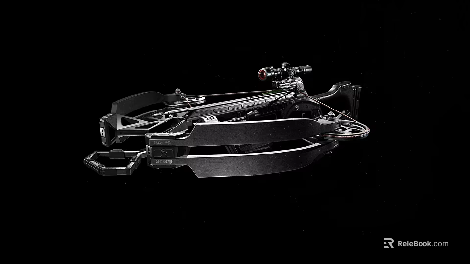 Modern Tactical Black Crossbow Featuring Scope And Mechanical Components For Hunting Use 3d model 
