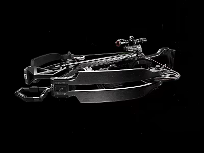 Modern Tactical Black Crossbow Featuring Scope And Mechanical Components For Hunting Use 3d model