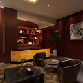 Luxury Clubhouse Interior With Geometric Patterned Walls Chandeliers Leather Sofas And Coffee Tables