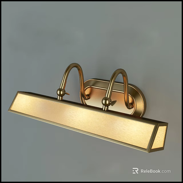 Golden Metal Wall Sconce With Double Curved Arms And Rectangular Luminous Body Modern Design 3d model 