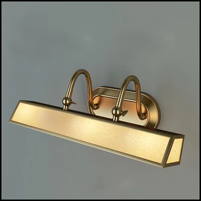 Golden Metal Wall Sconce With Double Curved Arms And Rectangular Luminous Body Modern Design 3d model