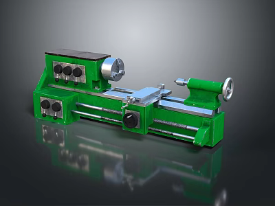 Green Lathe Machine With Control Panel Spindle And Reflective Surface 3d model