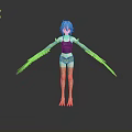 3D Fantasy Character With Blue Hair Blue Winged Arms Scaly Legs And Clawed Feet