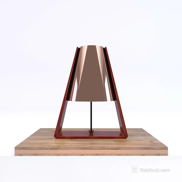 Modern Stylish Table Lamp With Red Wooden Frame And Metal Shade On Wooden Base 3d model 