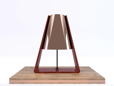 Modern Stylish Table Lamp With Red Wooden Frame And Metal Shade On Wooden Base 3d model