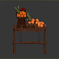 Vintage Wooden Fruit Cart with Fresh Pineapple Orange Strawberry and Banana
