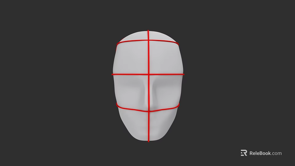 White Male Face Mask With Red Grid Lines And Facial Structure Design 3d model 