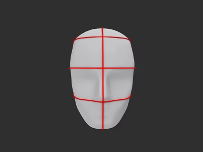 White Male Face Mask With Red Grid Lines And Facial Structure Design 3d model