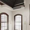 Sacred Church Interior With Wooden Pews Arched Windows And Cross Decoration