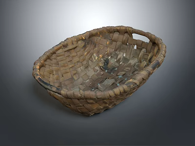 Handwoven Storage Basket With Oval Shape And Natural Material Handles 3d model