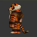 Cartoon Tiger Character In Tribal Warrior Outfit With Sharp Tooth Decoration