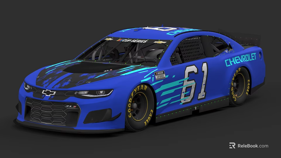 Blue Chevrolet Race Car With Number 61 And Goodyear Tires Design 3d model 
