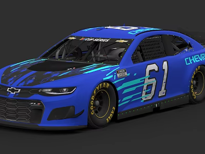 Blue Chevrolet Race Car With Number 61 And Goodyear Tires Design 3d model