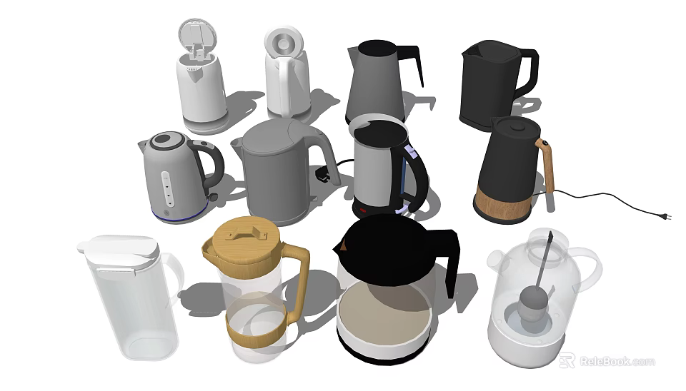 Diverse Household Electrical Appliances Featuring Kettles Coffee Makers And Water Jugs In Modern Styles 3d model 
