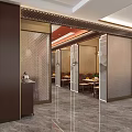 Private Room Interior Design With Transparent Partitions Dining Table Chairs Marble Floor And Pendant Lights