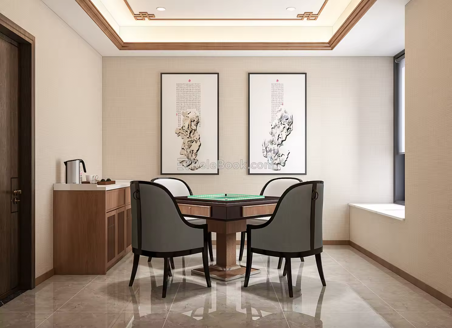 New Chinese Chess and Card Room Chess and Card Room Mahjong Room 3d model