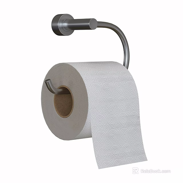 Stainless Steel Toilet Paper Holder With Patterned Toilet Paper Roll 3d model 
