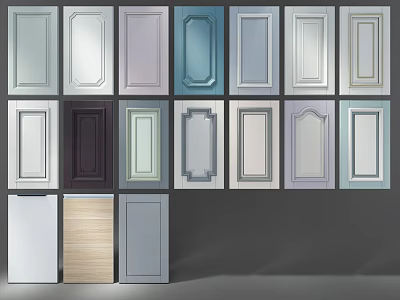 Various Colored Kitchen Cabinet Doors With Different Design Styles 3d model