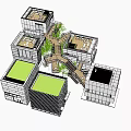 Modern Detached Villa Complex With Green Roofs Courtyard And Connecting Walkways