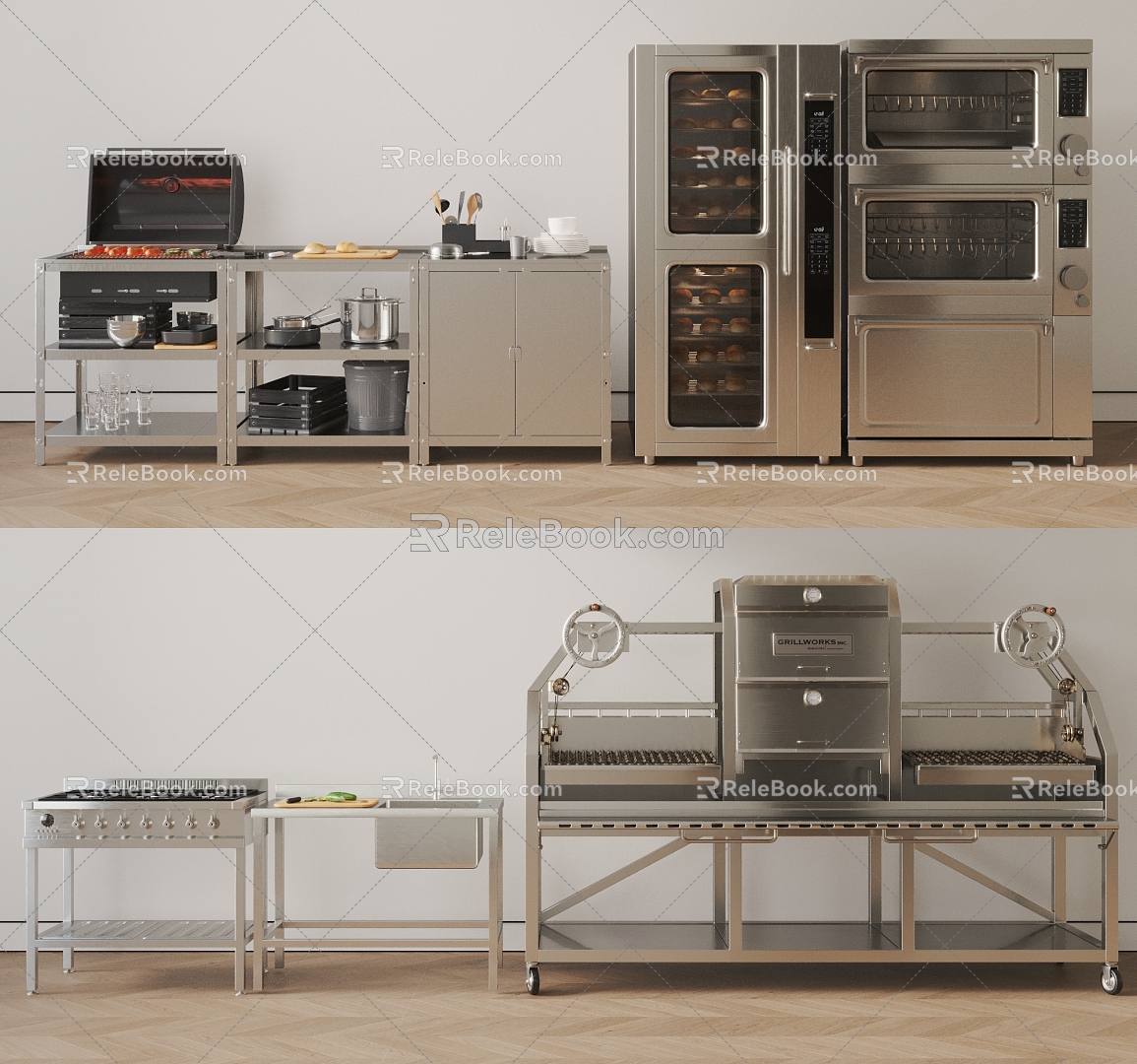 Kitchen equipment oven stainless steel cabinet 3d model