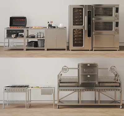 Modern Stainless Steel Kitchen Cabinets With Storage Appliances And Countertops 3d model