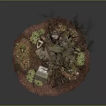 Detailed Miniature Treehouse Model With Small Cabin Moss Vines Branches And Base