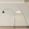 Modern Arched Floor Lamps With Conical And Textured White Shades In Minimalist Interior